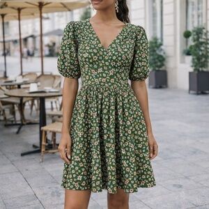 Trovata Birds Of Paradise Gia Cotton Mini Dress Green Ivy Floral Size Medium NWT
